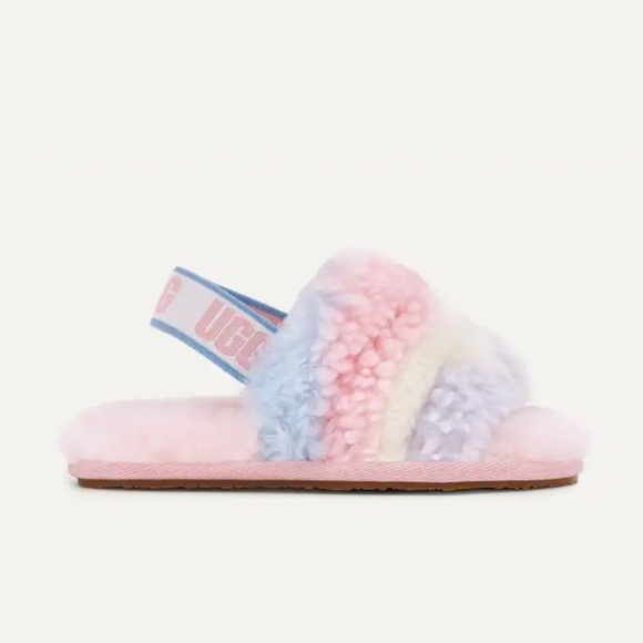 Ugg girls Fluff Yeah Slide Cali Collage rainbow slippers size 11 - Picture 1 of 9